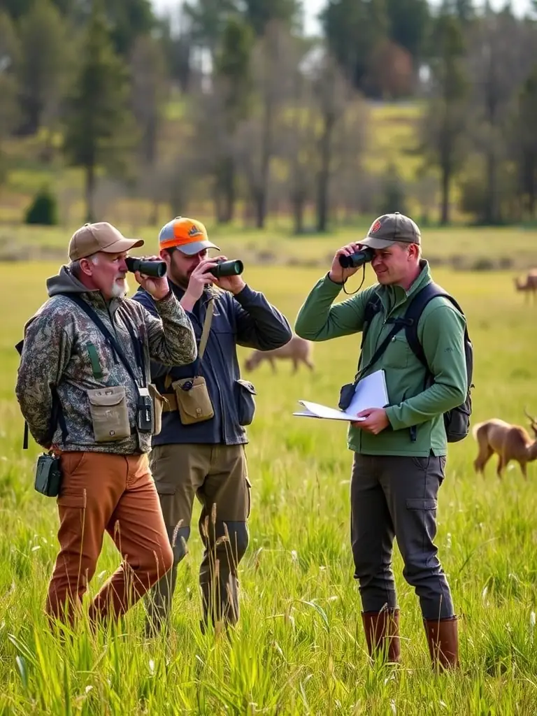 A photograph depicting ACCA members participating in a wildlife census in the Chamouillac region, focusing on identifying and counting local deer populations.