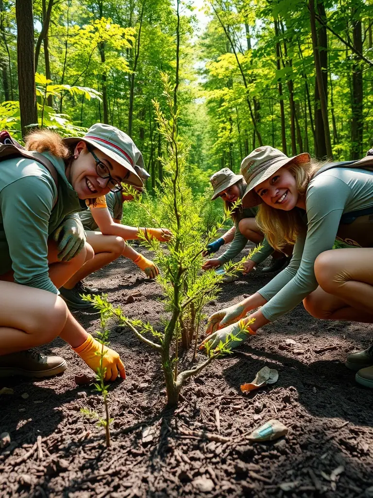A photograph showcasing ACCA members removing invasive plant species from a protected natural area in Chamouillac, highlighting their commitment to biodiversity.