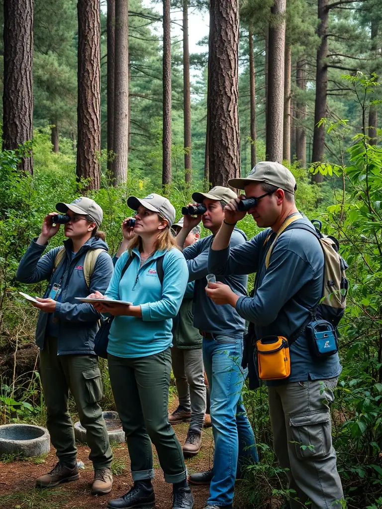 A conservationist monitoring wildlife populations in their natural habitat, collecting data to inform sustainable management practices and ensure the long-term health of the ecosystem.